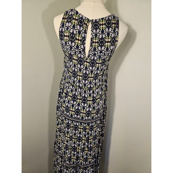 Max Studio Navy Blue Floral Tiered Sleeveless Maxi Dress Size Small - Picture 2 of 6